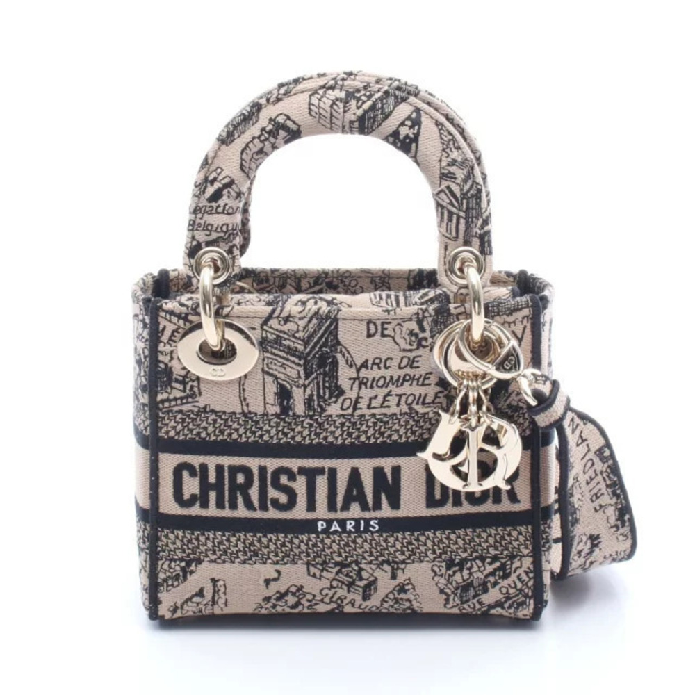 Christian Dior LADY D LITE Handbag Canvas Beige Cream Black